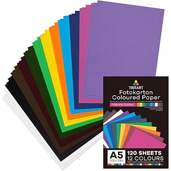 Tritart Coloured Paper A5 300 g/m  I 110 Sheets Solid Craft Paper Fully Dyed Sturdy Creative Coloured Card for Crafts I Photo Card 11 Different Colours I DIY Colourful Coloured Paper Craft Card