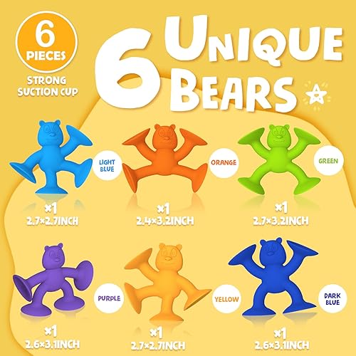 Miniatura 5 de Juguetes con ventosa para niños pequeños de 1 a 3 años, 6 piezas, juguete de baño sin agujeros para bebés, de silicona, juguetes de baño con