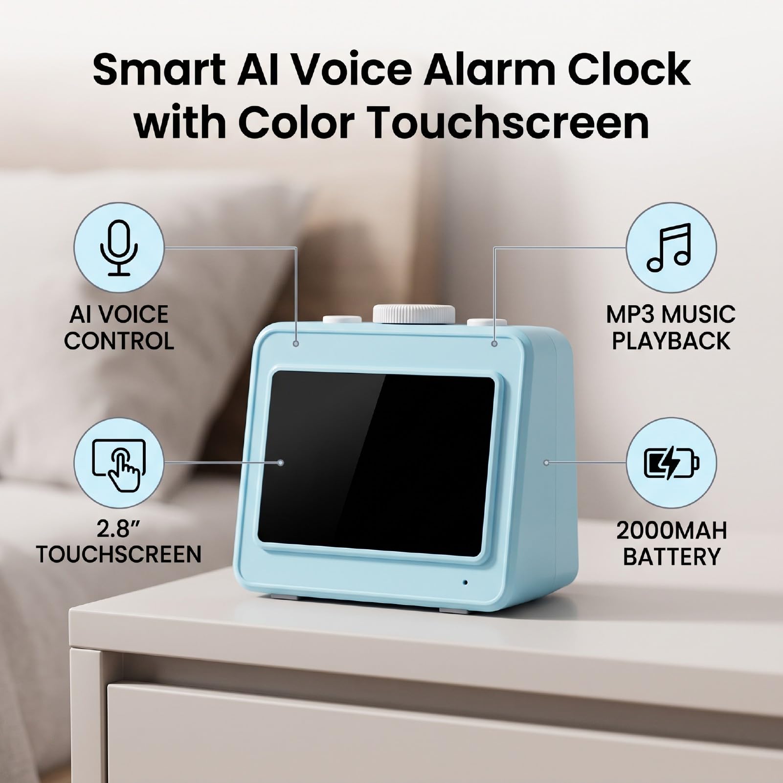 Reloj Despertador Inteligente, Control por Voz Ai, Pantalla