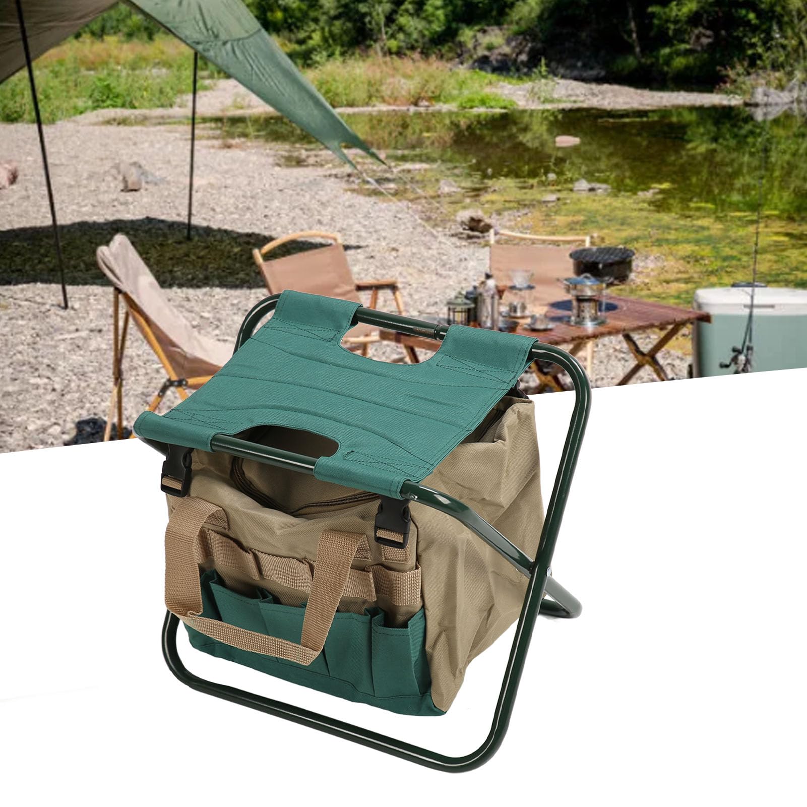 Sgabello zaino pieghevole per uso intensivo, sgabello da giardinaggio con borsa di stoccaggio, sedia da giardino pieghevole in tessuto Oxford 600D per uso all’aperto, sgabello con (Verde)
