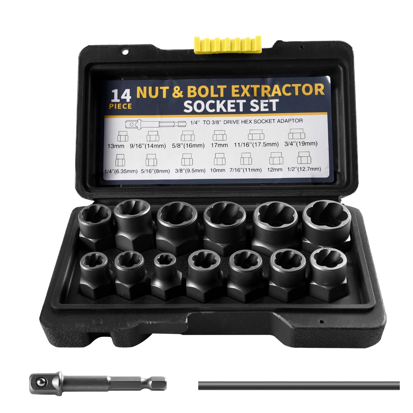 Bolt Extractor Set, 14Pcs 3/8'' Drive Impact Bolt and Nut Remover Set Stripped Bolt Extractor Socket Set
