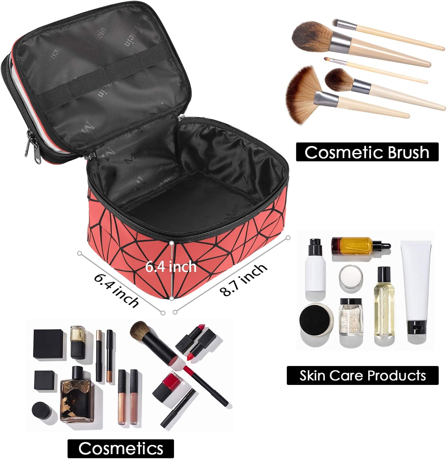 Travel Makeup Bag, Cosmetic Bags for Women, Luminous Geometric Travel Cosmetic Bag, Double Layer Multifunctional Holographic Portable Makeup Bags organizer Set, Cosmetic Travel Bag Organizer Gifts : Clothing, Shoes & Jewelry