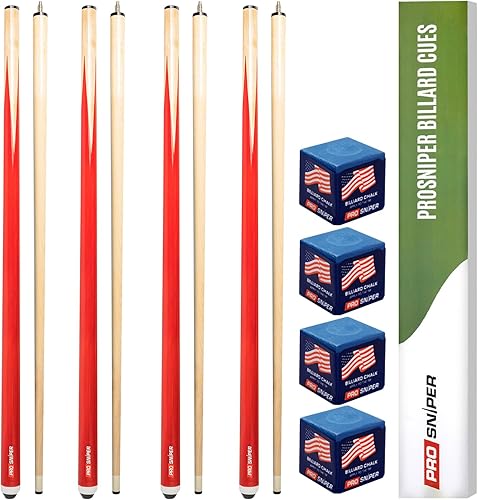 Miniatura 11 de Prosniper Juego de 4 palos de billar prémium | Taco de piscina de arce canadiense de 58 pulgadas, 19 onzas con eje de baja desviación y 4 tizas