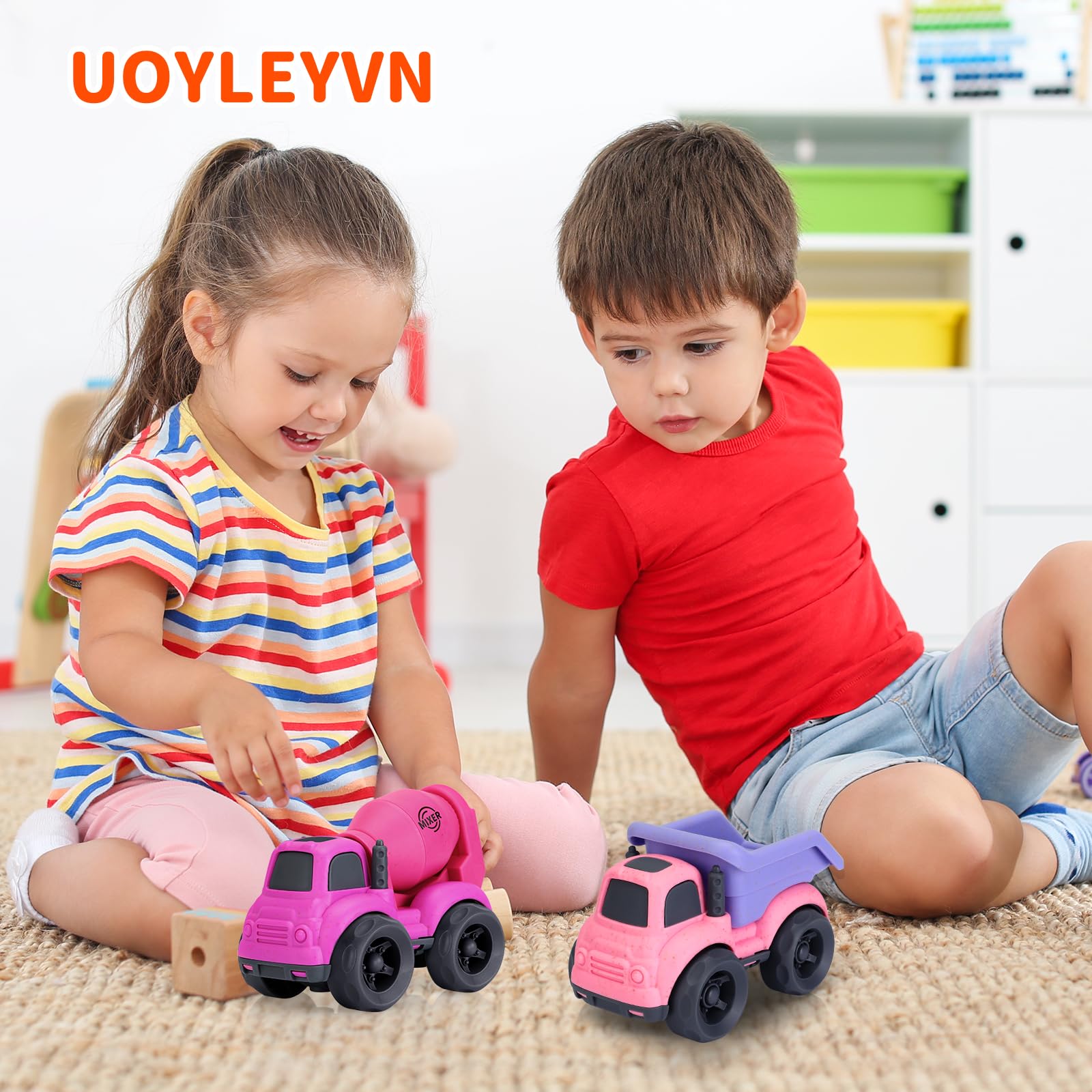 Juguetes para niñas de 1 año, camión volquete y cemento mezclador, sin BPA, sin ftalatos, PVC, juguetes al aire libre para niños pequeños de 1 a 3 años, autos de juguete ideales para niñas de 1, 2, 3, 7
