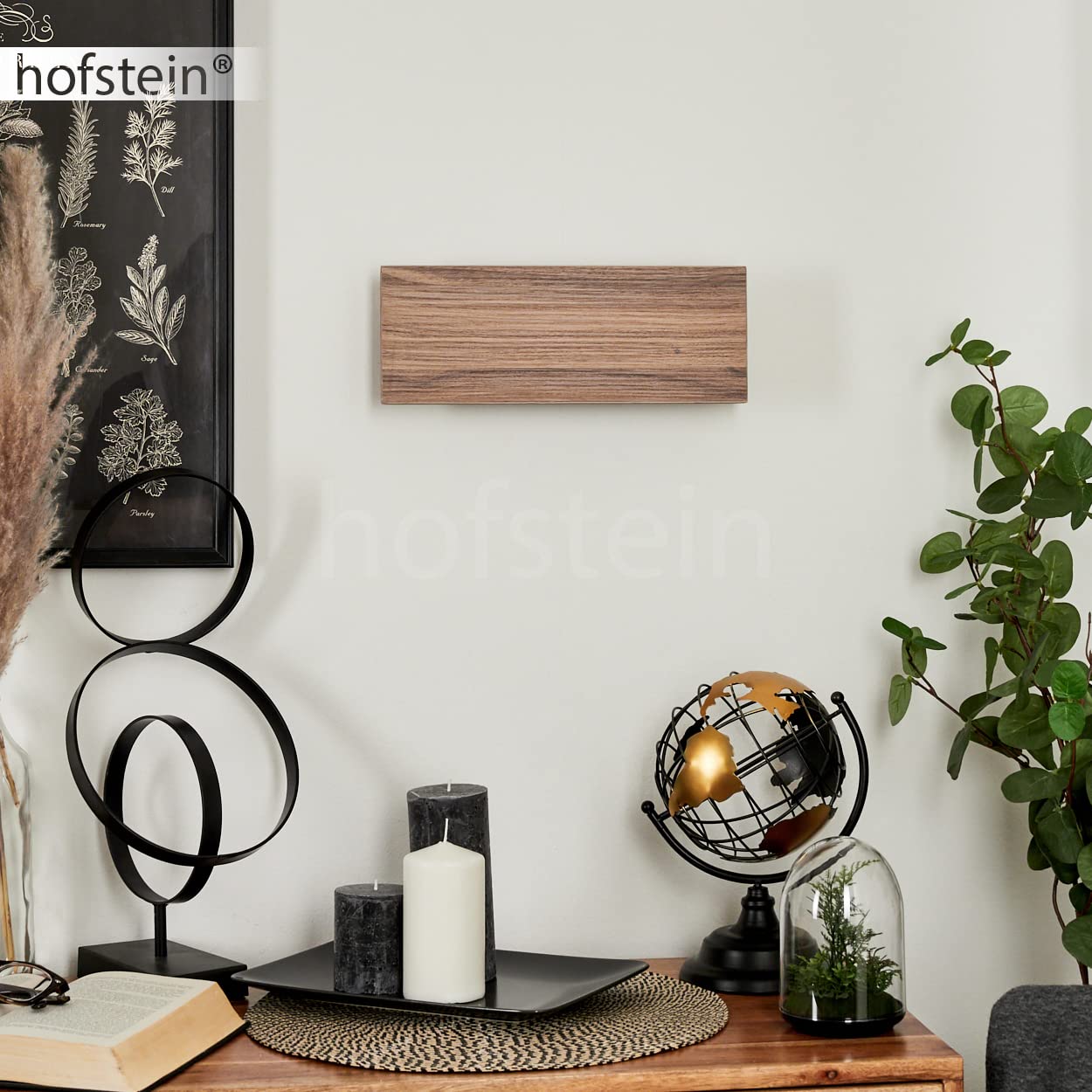 Lampada da parete a LED Blandford, lampada da parete in metallo/legno in grigio/naturale, angolare con effetto up&down sulla parete, lunghezza 32 cm, 3000 K, 500 lumen, LED 6,5 Watt