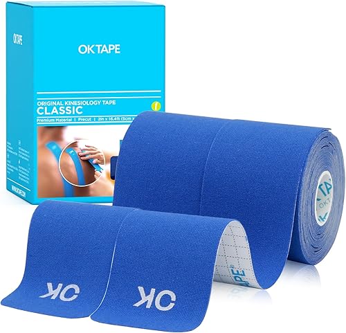 Miniatura 19 de OK TAPE - Cinta de kinesiología (20 tiras precortadas), sin látex, impermeable, cinta deportiva para aliviar el dolor, da soporte y estabilidad a