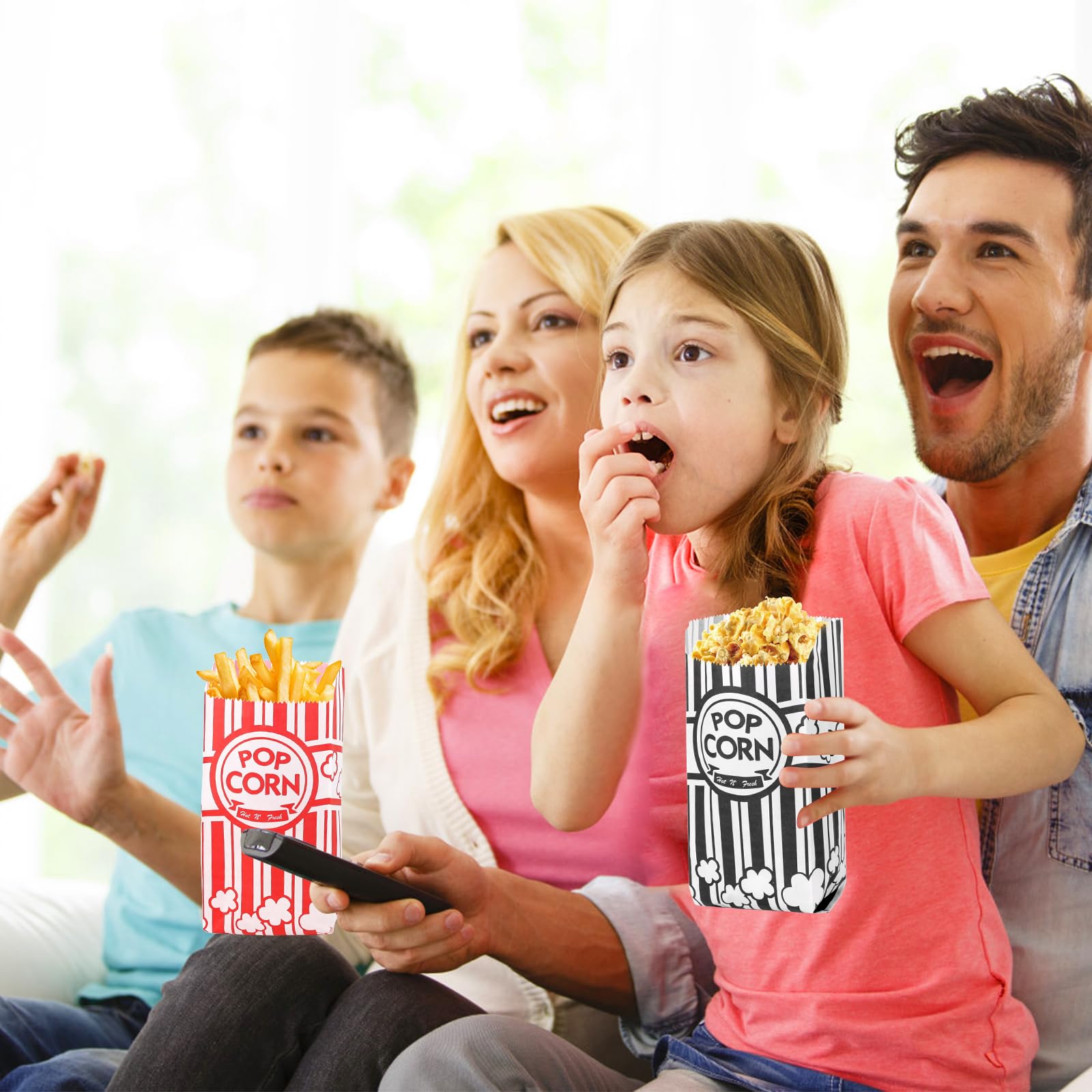 200pcs Bolsas para palomitas de maíz, 21*9*6cm bolsas palomitas papel con Revestimiento Resistente al Aceite, Clásica cajas palomitas Rayas para Cine Teatro Cumpleaños Fiestas Temáticas Noches de Cine