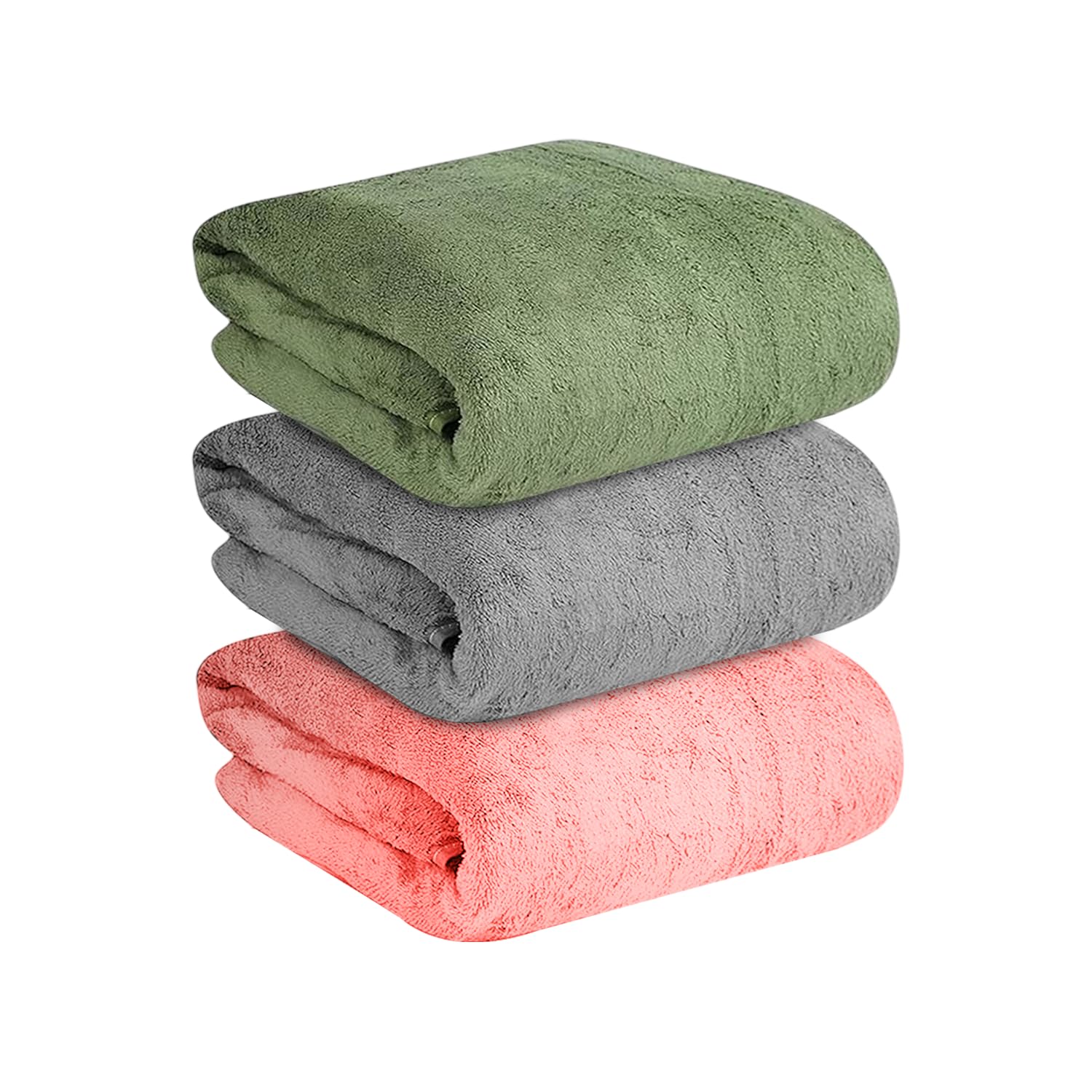 MAXOSHINE Microfiber Towels for Bath Large Size-Super Soft Coral Fleece Bathing Towel Hook Quick Dry Super Absorbent-Bath Towel for Men and Women-70x140 cm, 350 GSM, Pack of 3