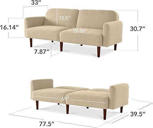 Miniatura 3 de Best Choice Products Sofá biplaza Boucle moderno de 77 pulgadas de mediados de siglo, sofá cama convertible con madera real, reposabrazos extraíble,