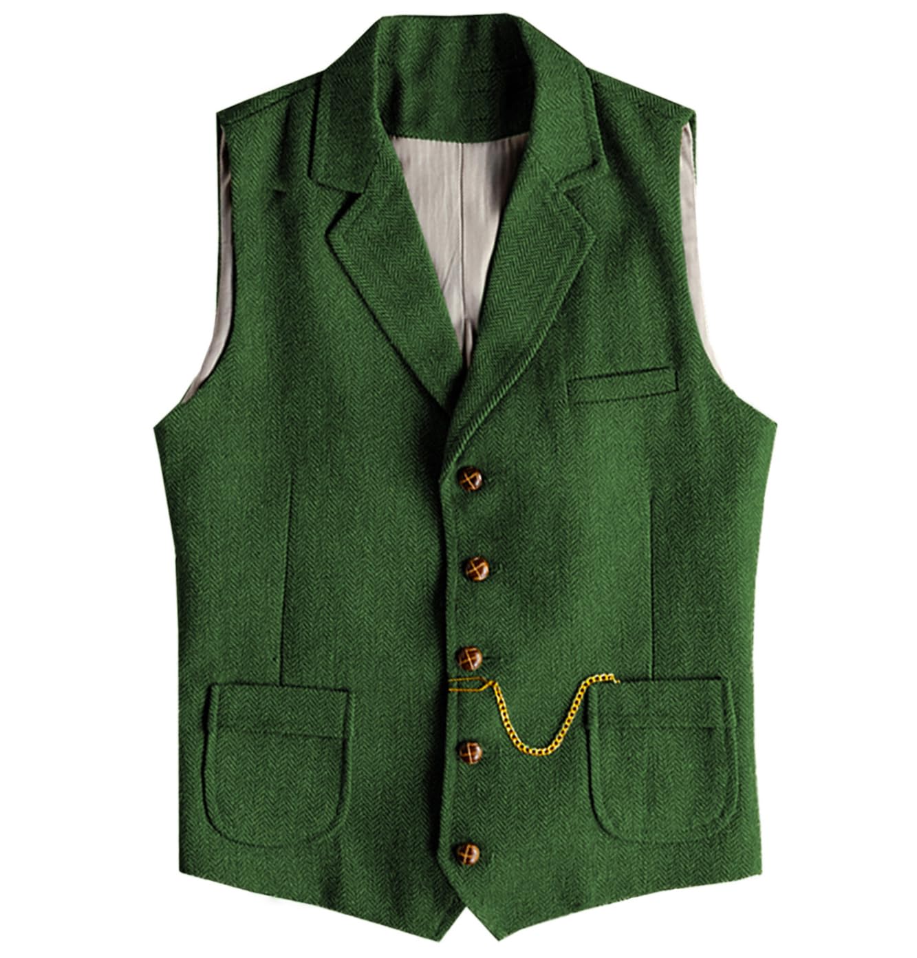 Men's Tweed Suit Vest Western Herringbone Wool Casual Waistcoat for Groomsman