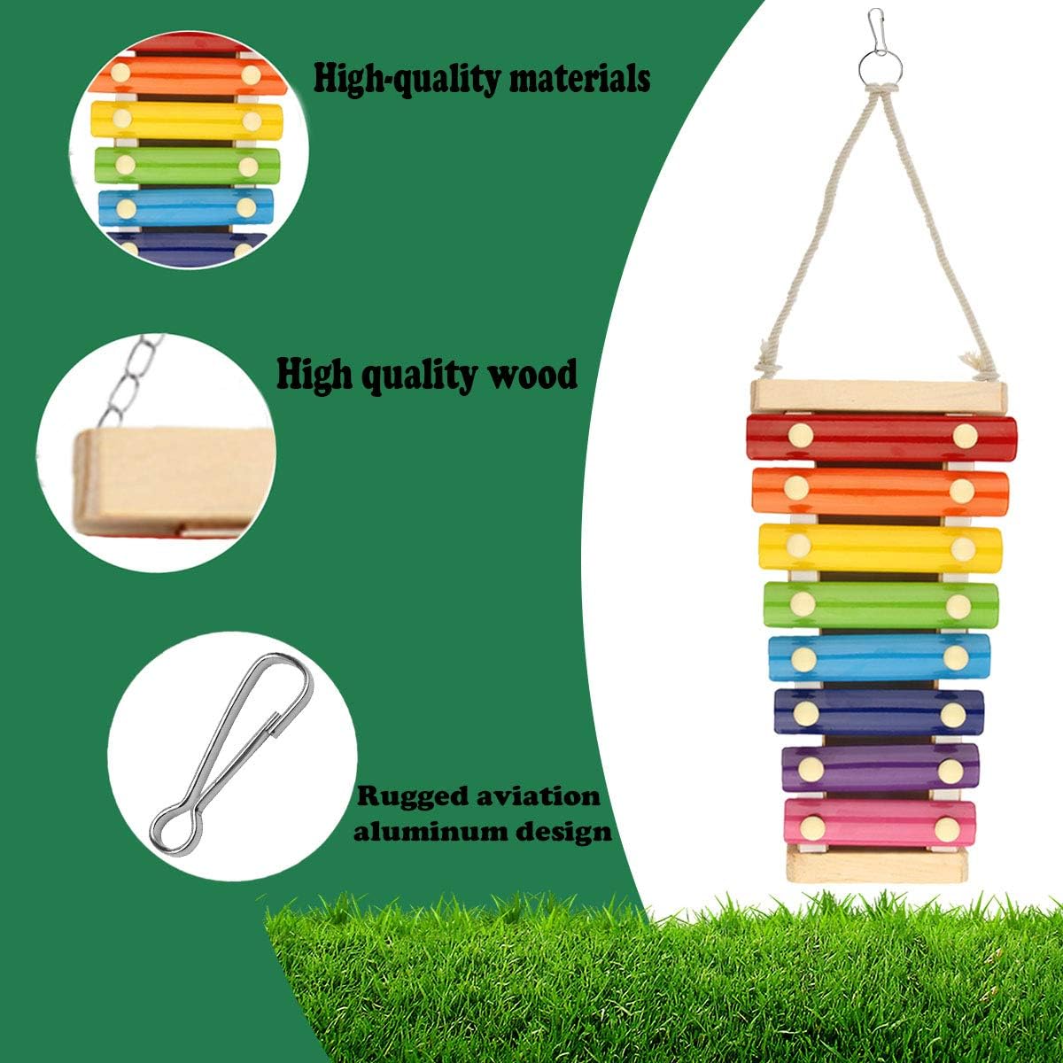 GABraden Chicken Xylophone Toy for Hens Suspensible Wood Toy with 8 Metal Keys Chicken Coop Pecking Toy