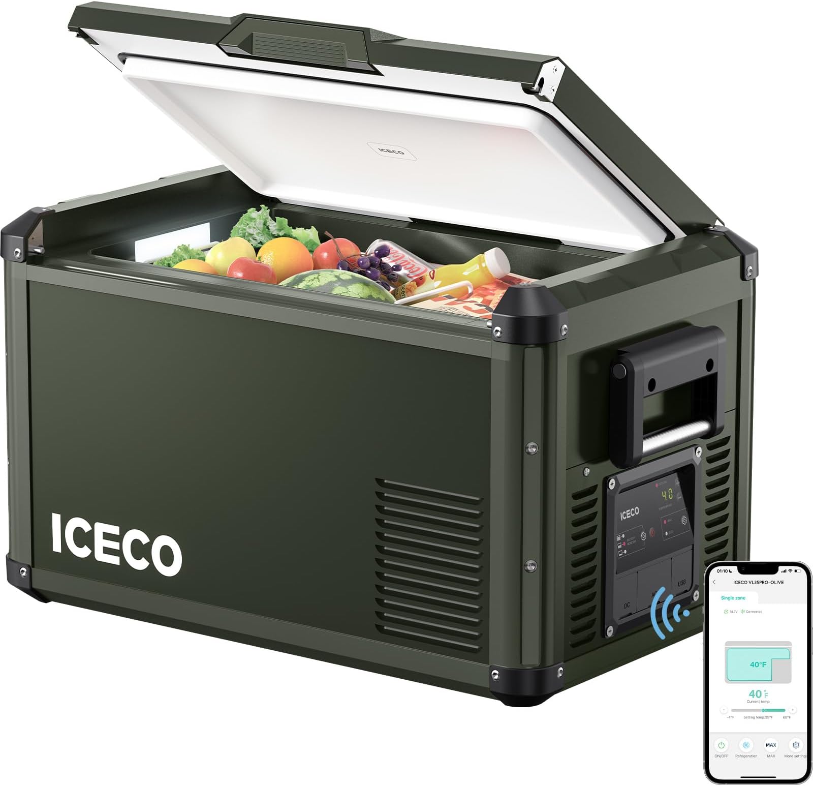 ICECO VL35 ProS 12V Refrigerator, Portable Fridge Freezer with SECOP Compressor, 35L Car Fridge Powered by AC/DC, 0℉-50℉, Electric Cooler for Car, Camping, Home, Travel [Olive Green Edition]