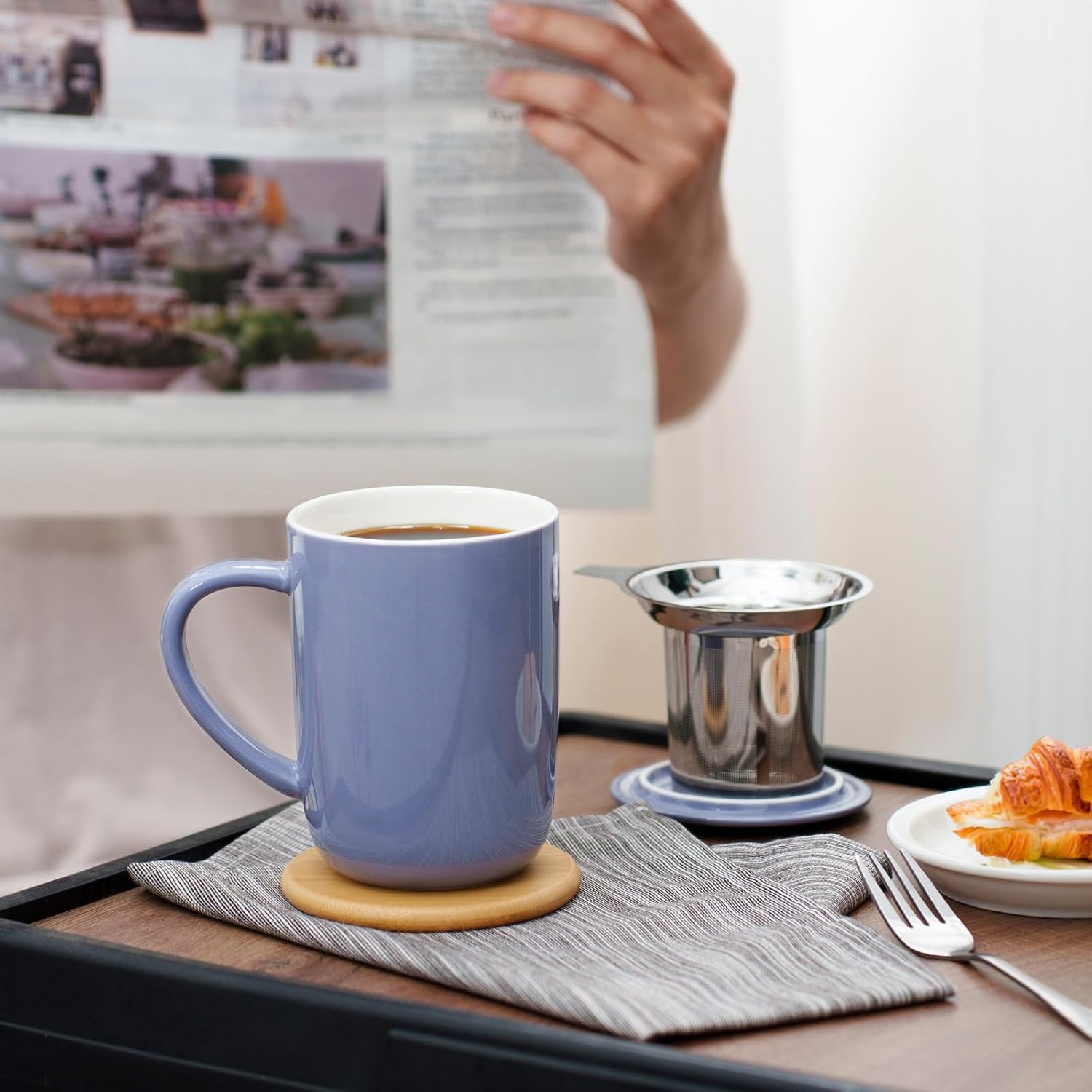 CEEFU 16oz Porcelain Tea Mug with Infuser, Lid and Coaster