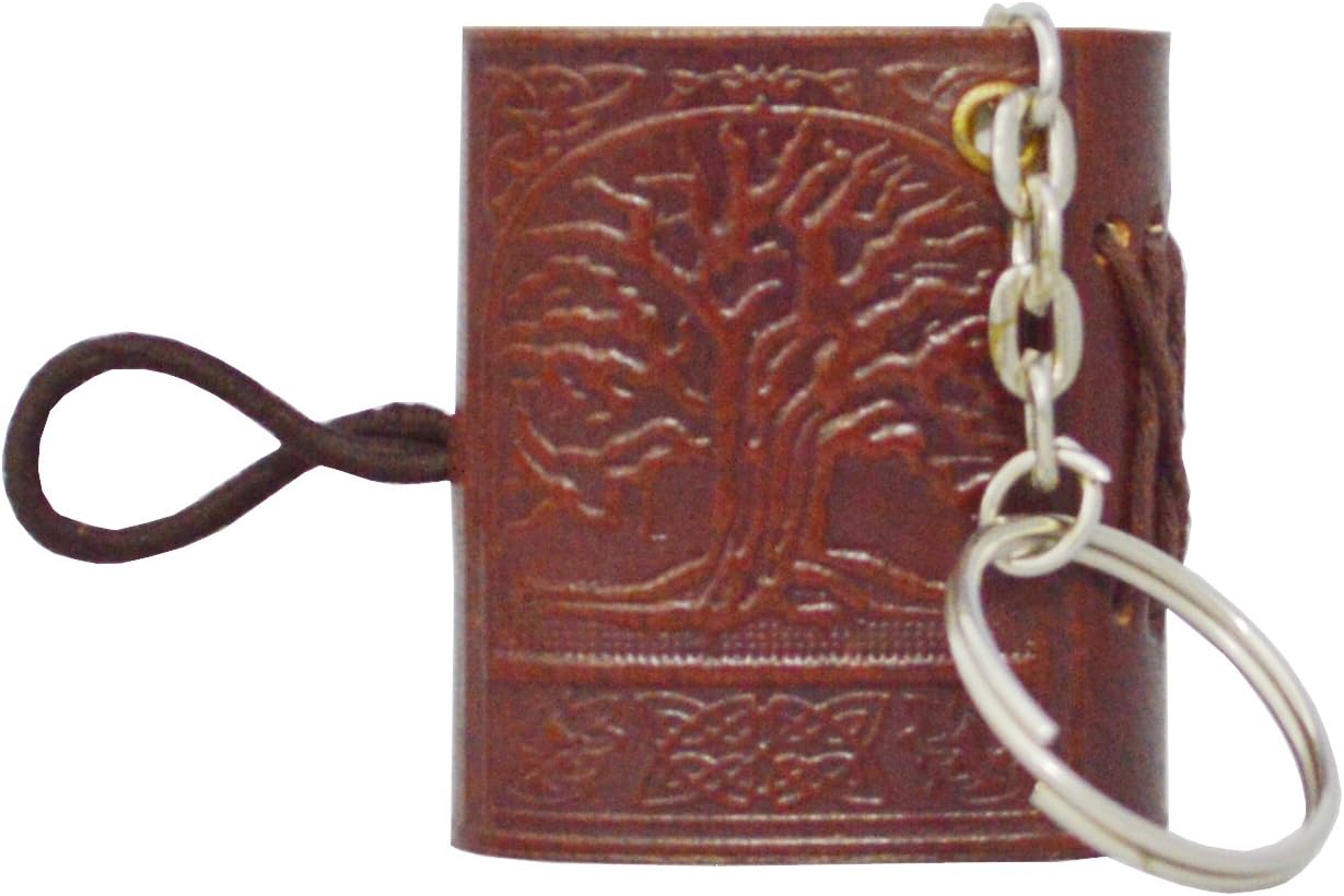 Tree Embossed Vintage Genuine Leather Diary Keychain Novelty Gift Idea Brown Book Keychain, Mini Diary with Keychain, Journal Gift