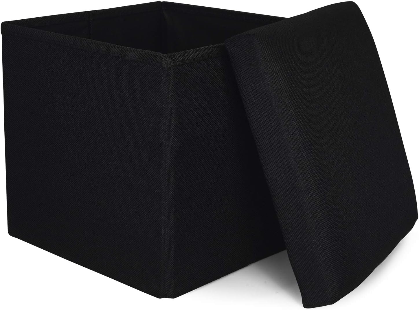 RONSTA Storage Ottoman, Foldable Cube Ottoman with Storage for Children, Foot Rest, Cloth Foot Stools and Ottomans with Memory Foam and Faux Linen Seat 12"X12"X12" (Linen-Black)