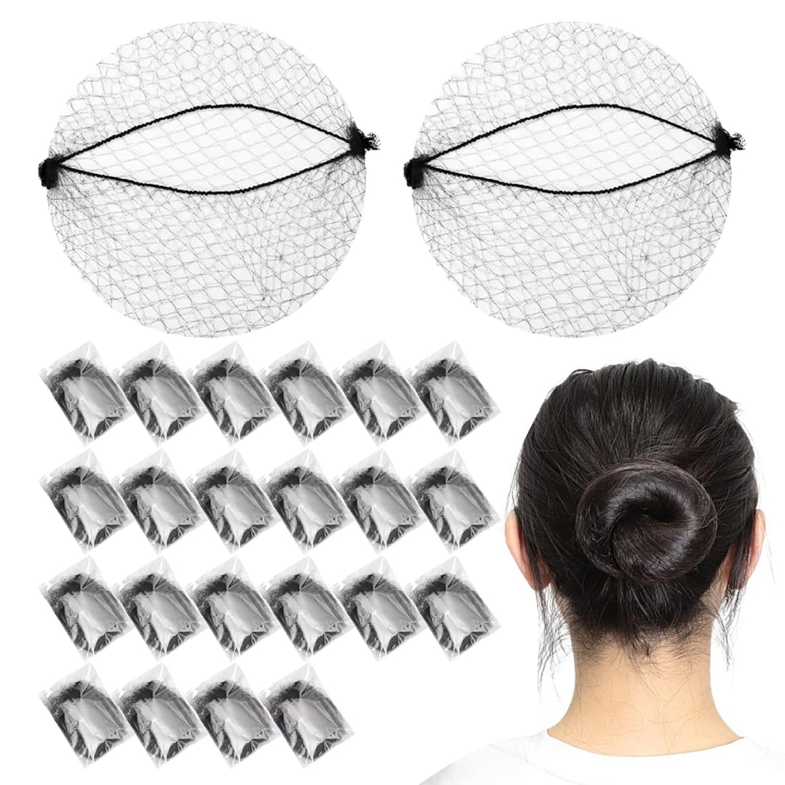 24 Pezzi Retine per Capelli, Ciambella per Chignon e Chignon Facile per Capelli, Invisibile e Confezionate Singolarmente (per Bambini, Ballo, Cucina e Uso Quotidiano)