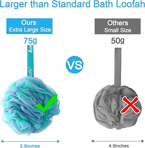 Vista 53 de AmazerBath Esponja de lufa de 2.12 oz/pieza, esponja de baño exfoliante para el cuerpo, juego de 4 lufas, cuarteto de algodón de azúcar