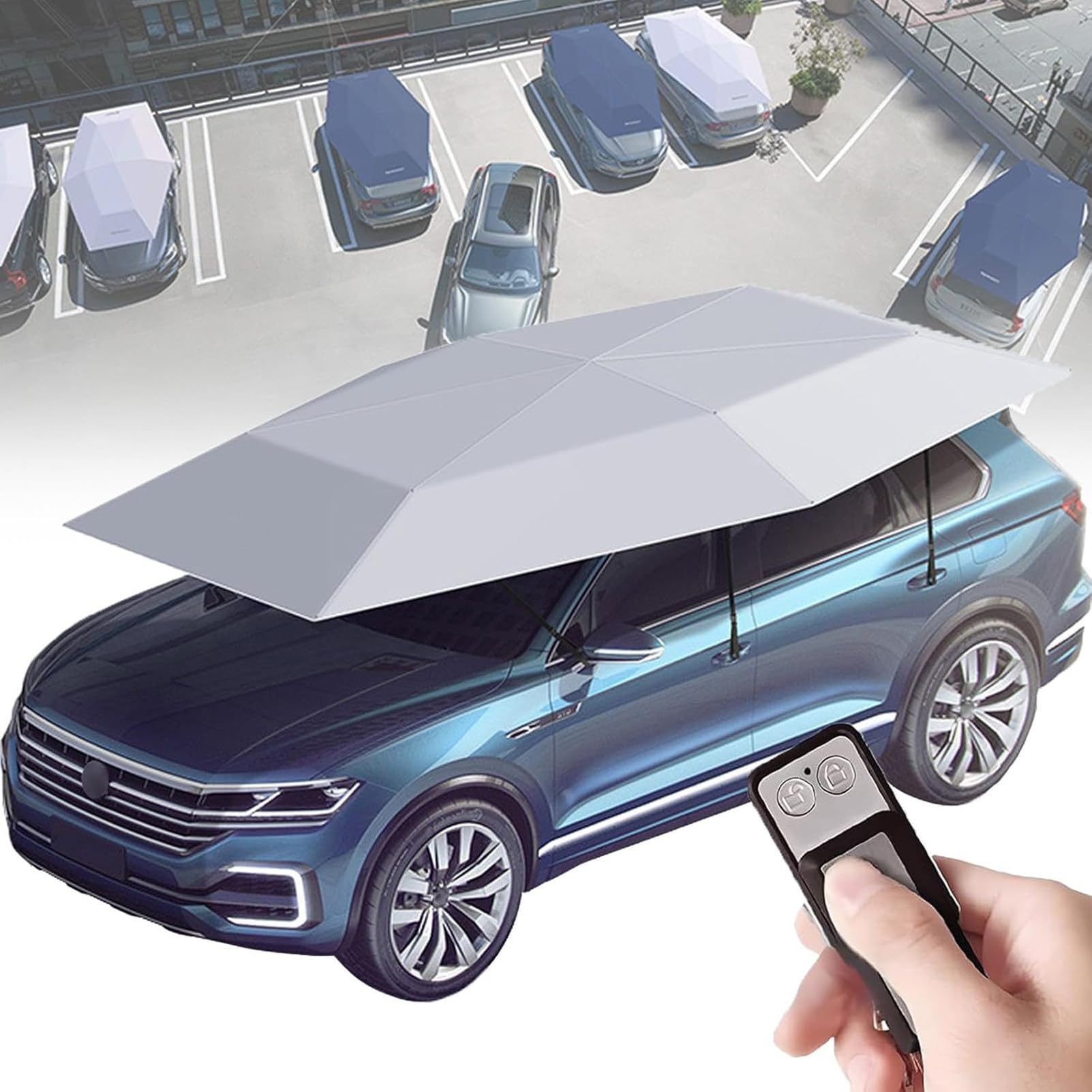 Ombrellone Per Auto Completamente Automatico, Copertura Retrattile, Riparo Dal Sole E Dalle Intemperie, Tettoia Elettrica Pieghevole Per Auto Per Esterni, Protezione Da Neve/Gelo/Grandine Grey-5.2m