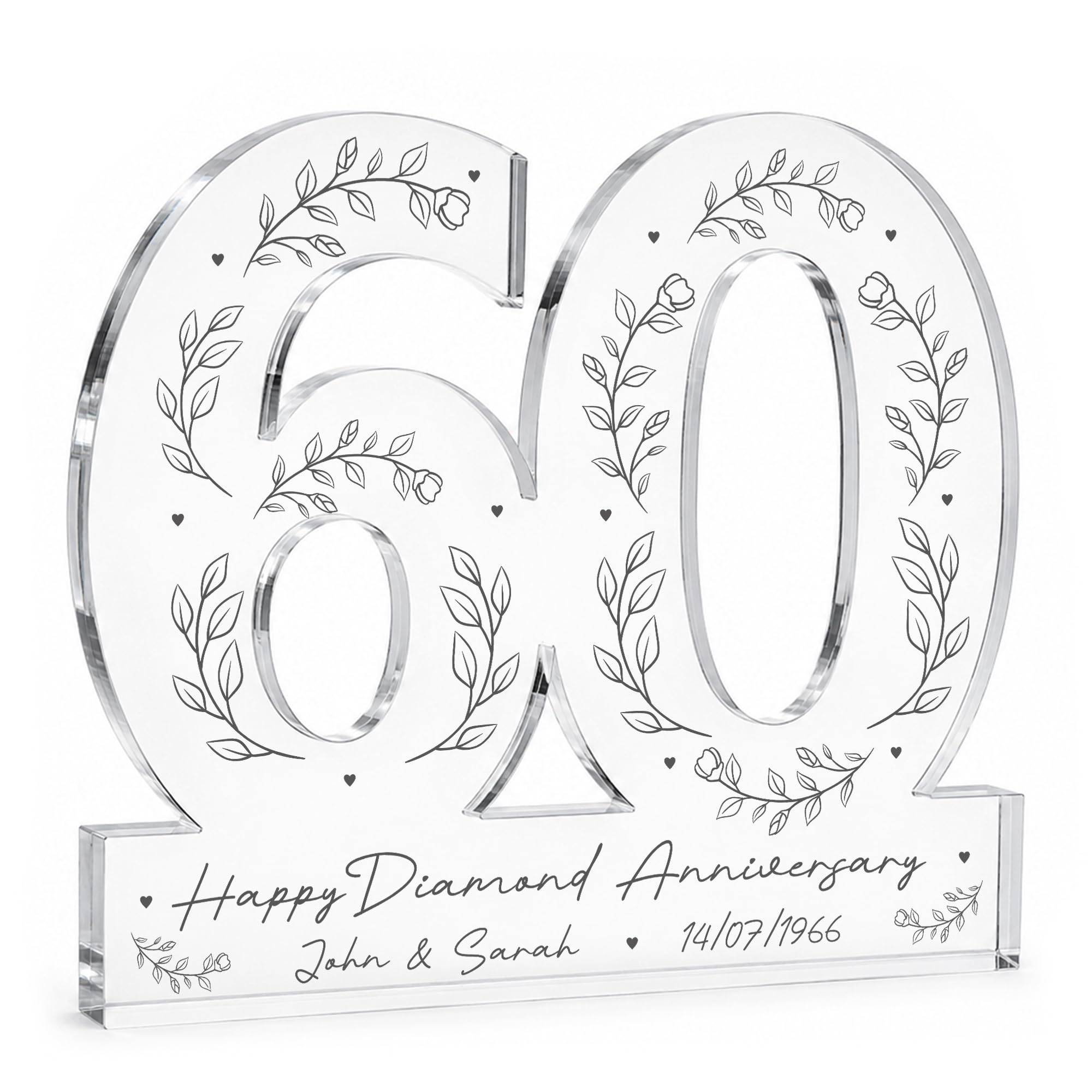 Red Ocean Personalised 60th Diamond Wedding Anniversary Acrylic Plaque Gift Custom Names & Date Keepsake for Parents, Grandparents, Husband & Wife