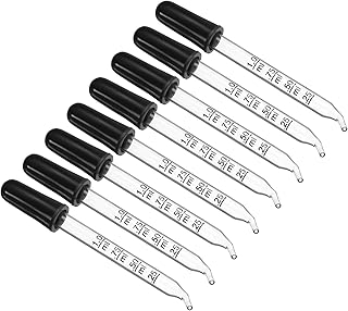 PATIKIL Eye Dropper, 8pcs 1ml Glass Bent Tip Graduated Ear Dropper with Rubber Bulbs for Transfer Liquids for Dose and Measurement, Clear