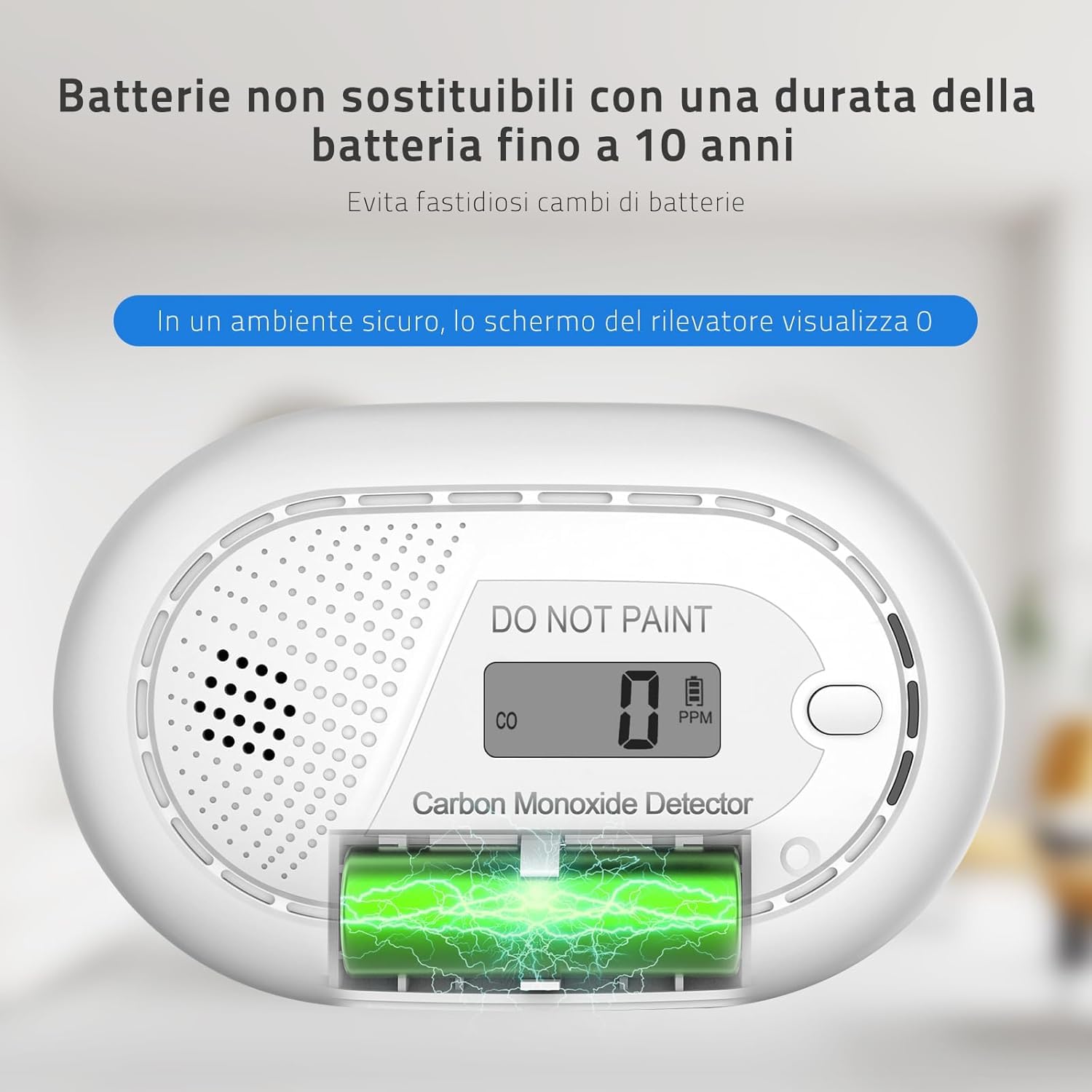 Safeliveo Rilevatore di Monossido di Carbonio con Display LCD Digitale, Batteria Integrata di 10 Anni, Sensore CO con Pulsante test, Allarme Batteria Scarica, EN 50291, 2 Set Bianco