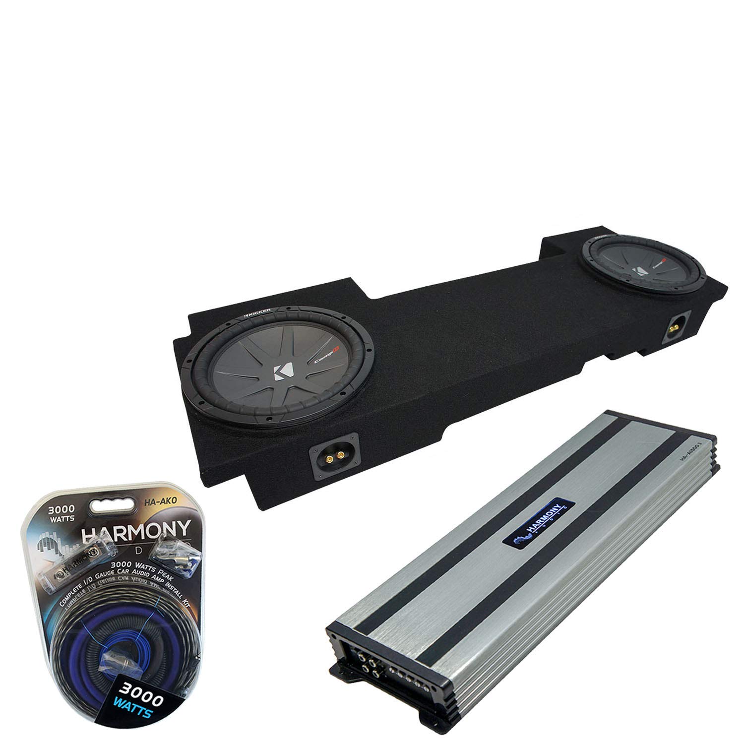 Harmony Audio Compatible with 2002-2013 Cadillac Escalade EXT Underseat Kicker Bundle CompR CWR10 Dual 10 Sub Box Enclosure & HA-A1500.1 Amp