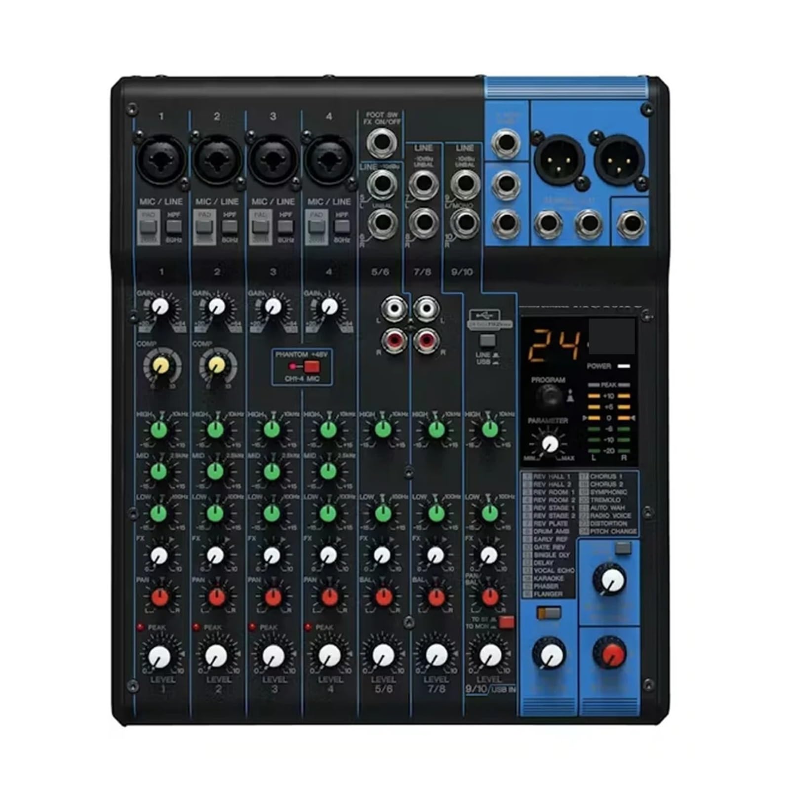 10 Channel Mixer with USB and Effects 10-Input Stereo Analog Mixing Consoles