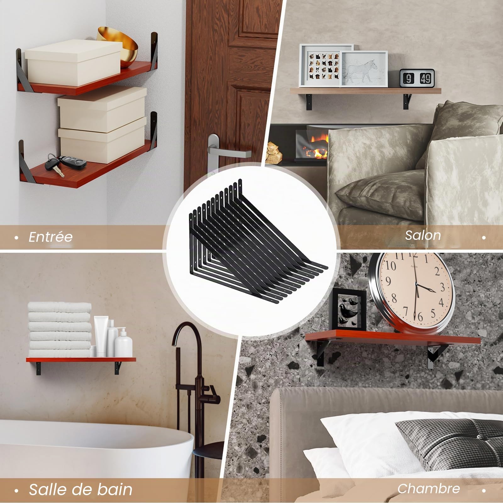 Lot de 12 équerres pour charges lourdes - 250 x 400 mm - Console pour charges lourdes - Avec vis - Support mural - Charge maximale : 100 kg - Support d'étagère - Montage mural (12 pièces)