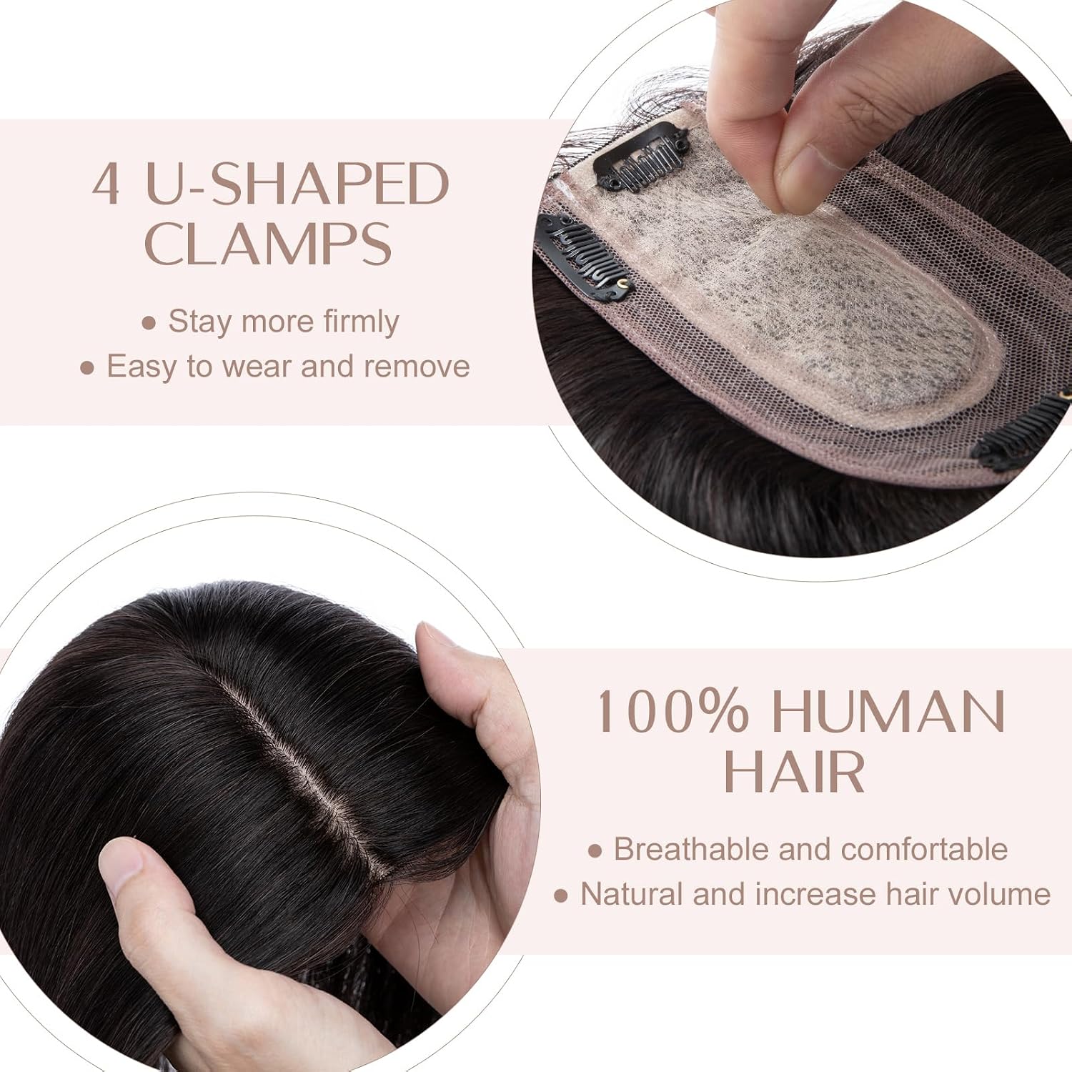 Hair Toppers for Women Real Human Hair with No Bangs Toppers Hairpieces for Women Increase Volume 1B Natural Black,14 Inch
