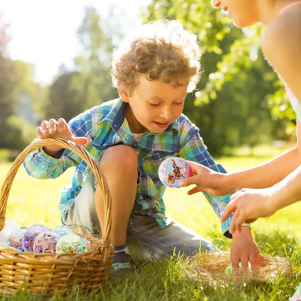 UMEELR 12Pcs PreFilled Easter Eggs with Animals Building Blocks, 12 in 1 Egg Surprise Toys Set for Kids Easter Egg Hunt, Basket Filler, Easter Party Favors Stuffers, Classroom Prize Toys