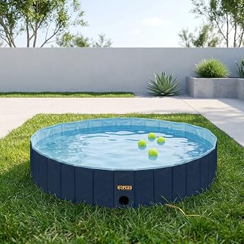 KOPEKS Outdoor Swimming Pool Bathing Tub - Portable Foldable - Ideal for Pets - XL 63 x 12,Blue,Pool-Blue-XL