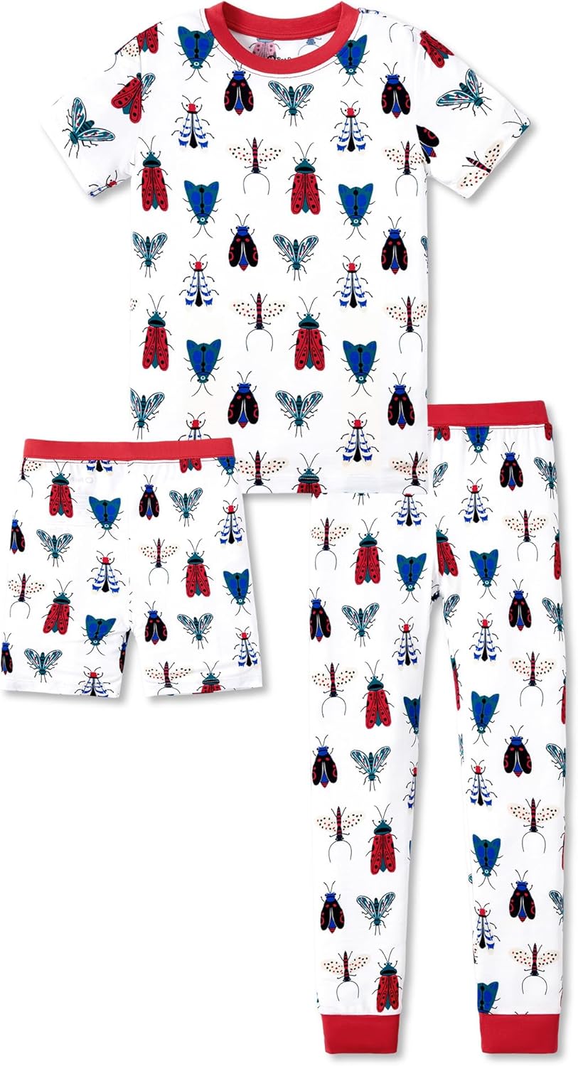 PATPAT Bamboo Viscose Pajamas Sets for Boys Girls Kids Toddler, 3 Pack Shorts & Pants Sleepers, Ultra-soft Snug Fit Pjs 2-12Y