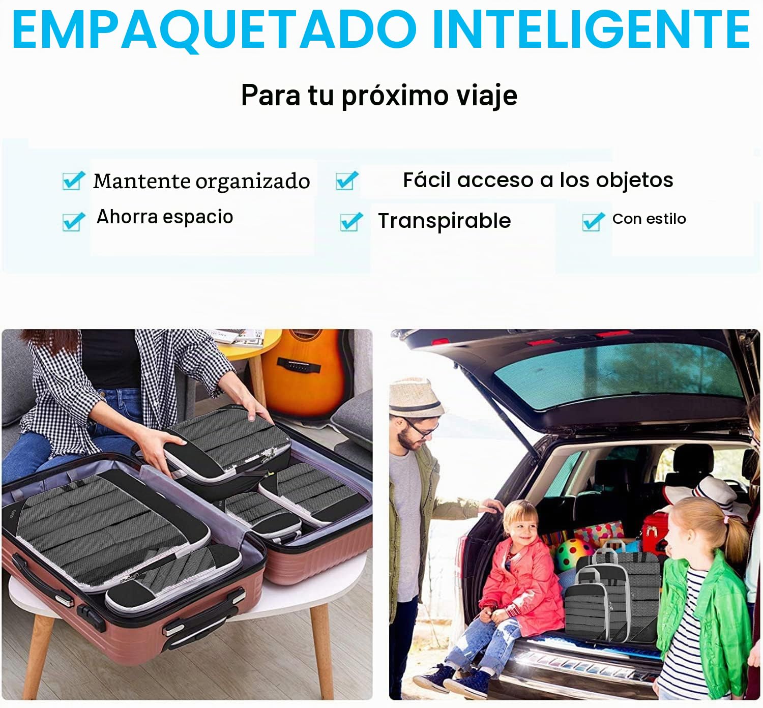 Juego De Bolsas De Compresión Para Maleta Y Mochila [8 Piezas] Bolsas Viaje Organizador De Embalaje,Bolsas De Senderismo Negro Organizador Maleta Cubos De Embalaje Compresión