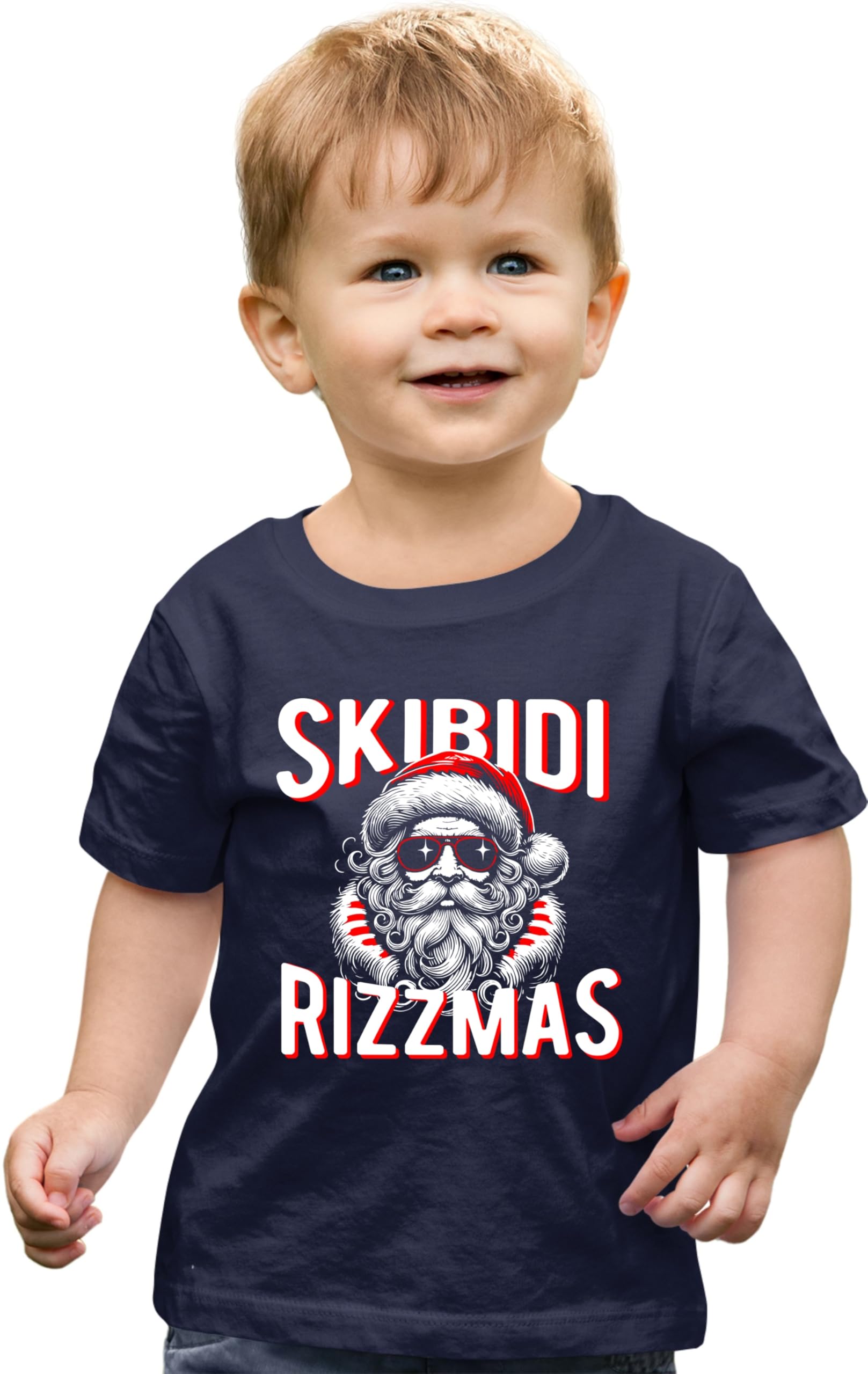 5T Navy Toddler Skibidi Rizzmas Cool Santa Funny Christmas Toddler T-Shirt