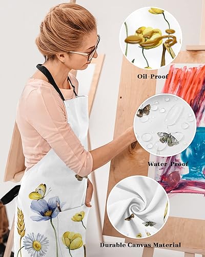 Miniatura 3 de Delantales florales de primavera con bolsillos, impermeable, delantal ajustable para hombres y mujeres, tulipán azul amarillo botánico de cosecha de