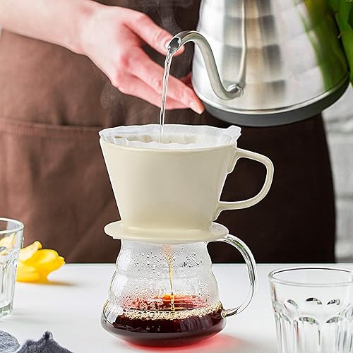 Miniatura 7 de Yeeco Gotero de café blanco, filtro de cerámica tamaño 02, vertido manual sobre gotero para el hogar, oficina y café