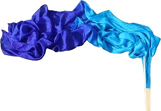 Winged Sirenny 1 Piece 70"(180 cm) Belly Dance Silk Fan Veil, Adjustable Worship Praise Flag Streamer (Turquoise-Blue)