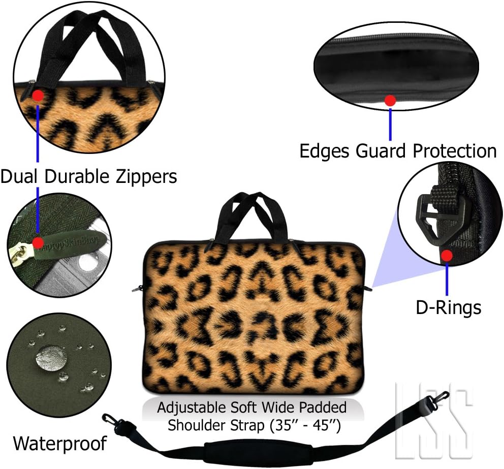 LSS 17-17.3" Laptop Sleeve Bag with Matching Laptop Skin Sticker & Mouse Pad Combo | Carrying Case for 16" 17" 17.3" 17.4" - Leopard Print