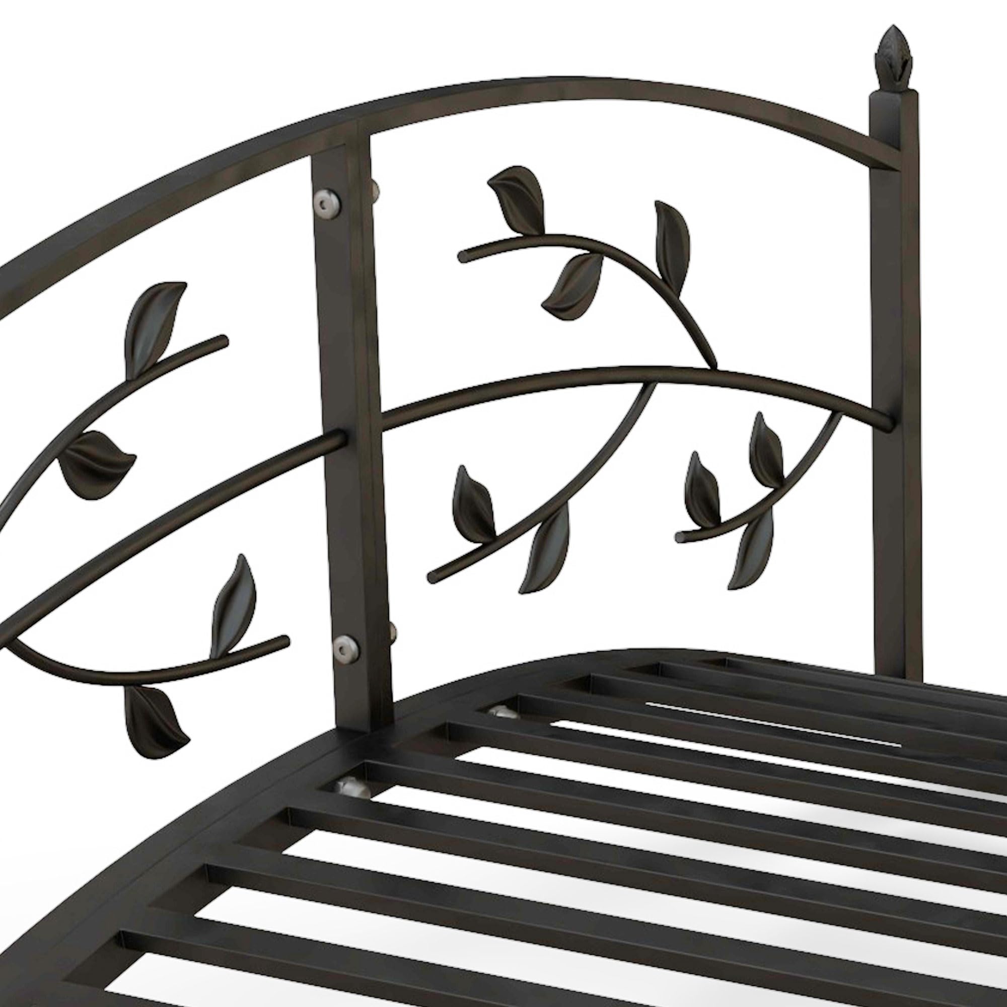 Outsunny Puente de Jardín - Puente de Cuenca - Decoración del Jardín Dom. 119 x 67 x 47 cm, con barandilla, diseño de vid de acero negro
