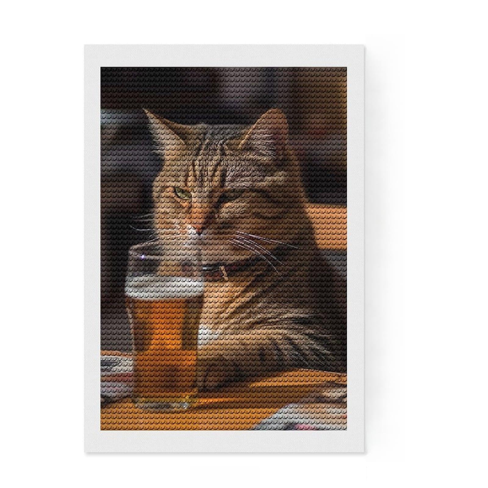 Junmoney Beer Drinking Cat Full Drill Diamond Painting Kit 8"x12", for Adults, Living Room Decor, Enjoyable At-Home Hobby, Gift Idea