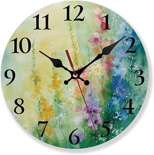 Miniatura 9 de Reloj de pared redondo silencioso sin tictac de 10 pulgadas, funciona con pilas, decorativo para sala de estar, dormitorio, cocina, baño, comedor,