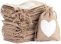 Vista 1 de Shallylu 50 bolsas de regalo de arpillera con cordón, bolsas de lino con cordón de arpillera, bolsas de joyería para bodas, cumpleaños, Navidad