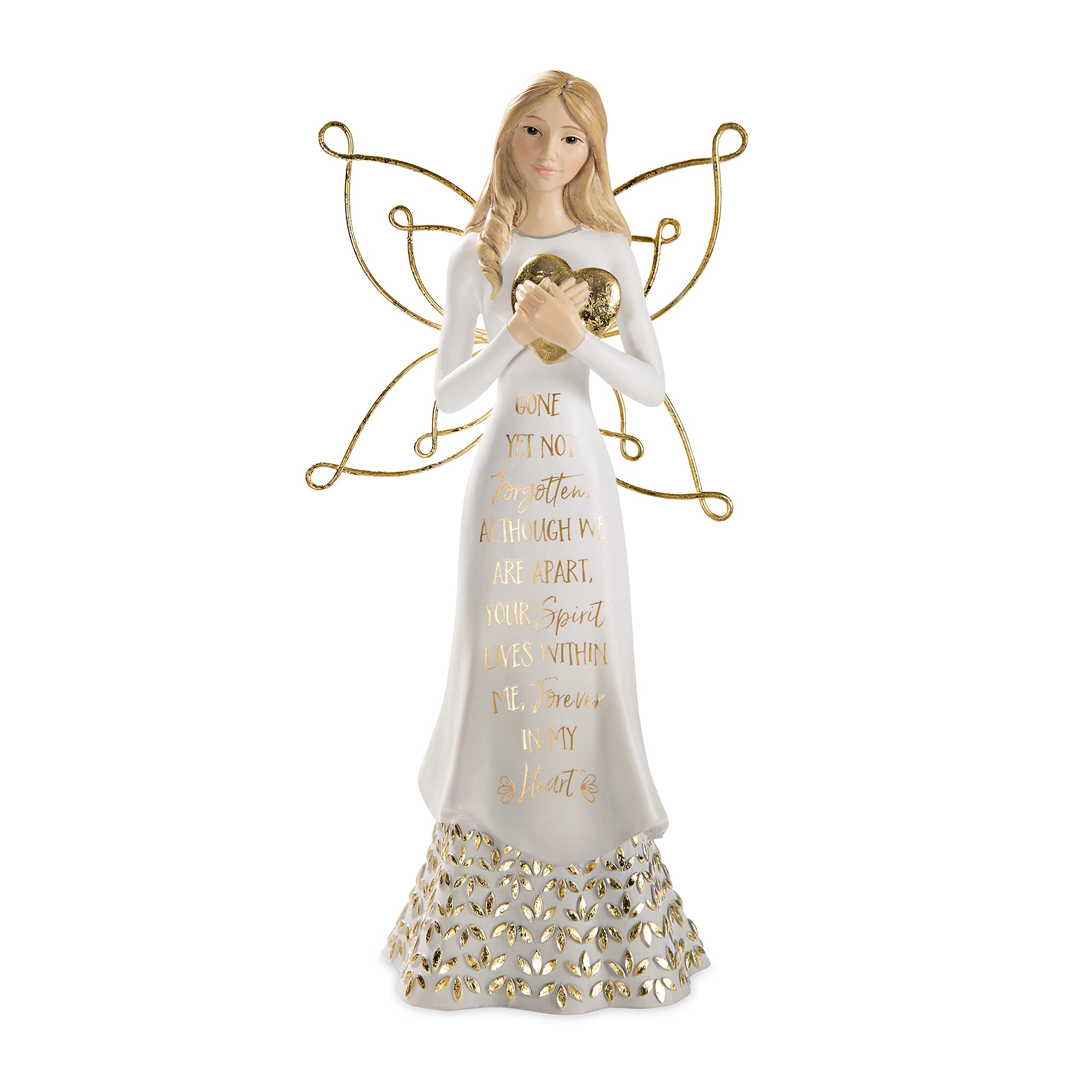Ange tenant un cœur en polyrésine dorée 22,9 cm statue finition premium