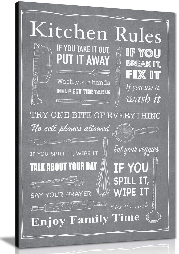 Panther Print, Canvas Wall Art, Pictures for Kitchen Walls, Artwork Prints and Accent for Dining Room, Kitchen Rules Framed Picture on Canvas, Print for Special Occasions, Grey (18 x 12 Inch)