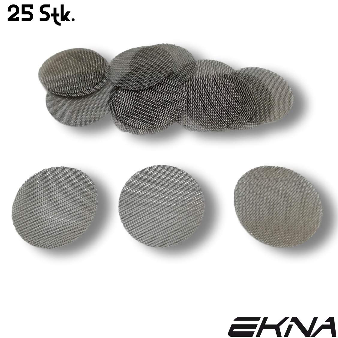 EKNA Uniwersalne wkładki – 25 sitek ze stali (drobna 15 mm) | Ze stali nierdzewnej – sitko do parownika drobno - 15 mm drobne oczka do fajek i bongów