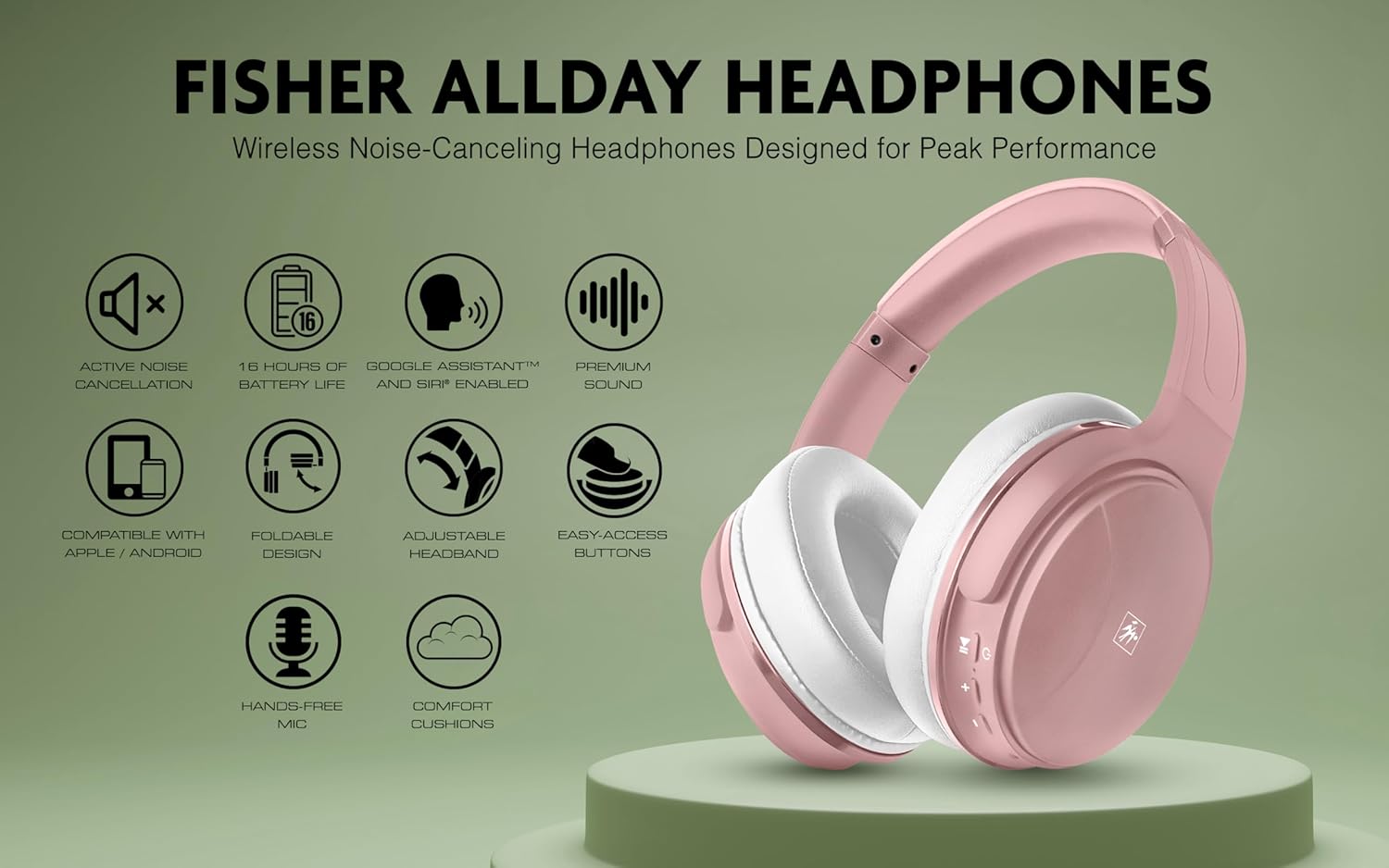 Fisher Pro Active Noise Cancelling Headphones, Over Ear Headphones Wireless Bluetooth 5.3, Microphone, Lightweight Comfortable Headset for Home, Travel, Rechargeable Workout Headphones, Deep Base - Image 3