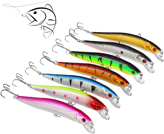 QINREN 7pcs Fishing Lures Artificial Swimbait Sea Fishing Lures Hard Bass Trout Bait for Saltwater Freshwater Fishing