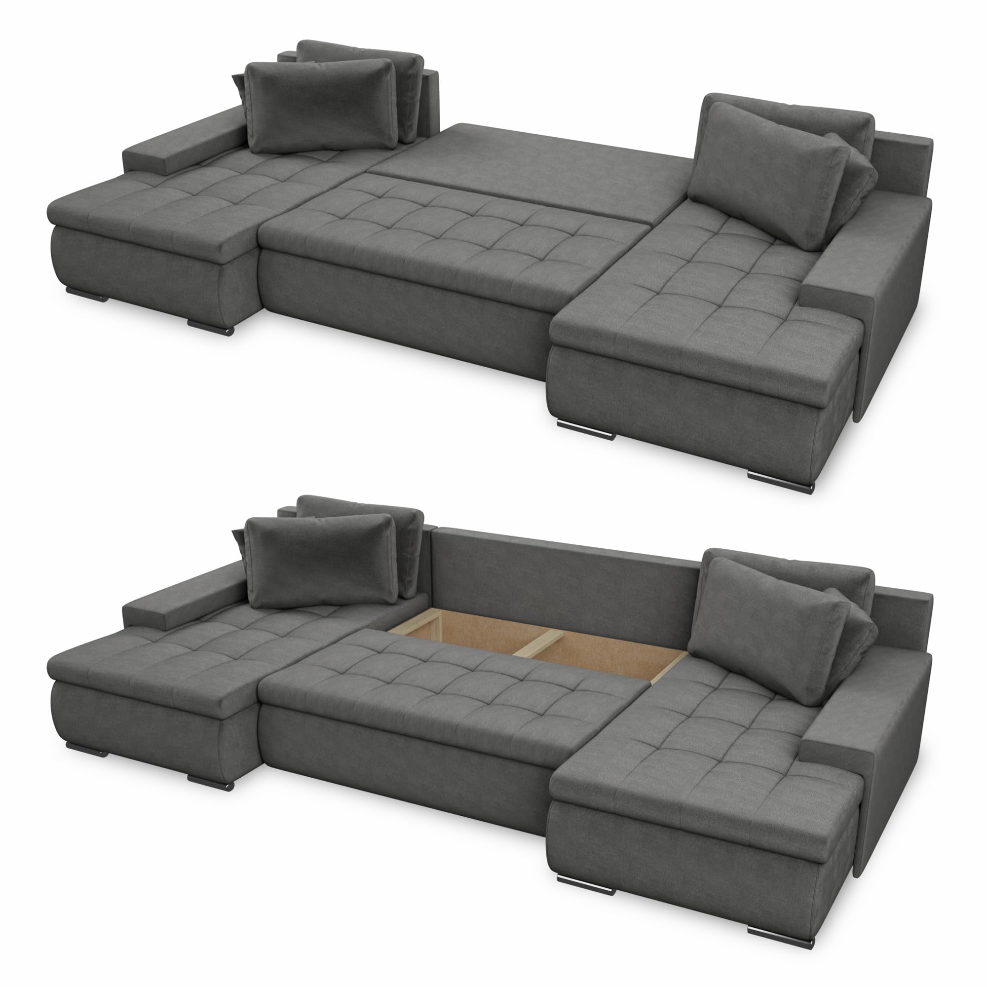 Sofnet Wohnlandschaft mit Schlaffunktion Faris U-Form - Couch, Schlafsofa mit Bettkasten, Couchgranitur mit Bettfunktion, Big Sofa, Bettsofa (Schwarz + Graphit (Madryt 1100 + Inari 94))