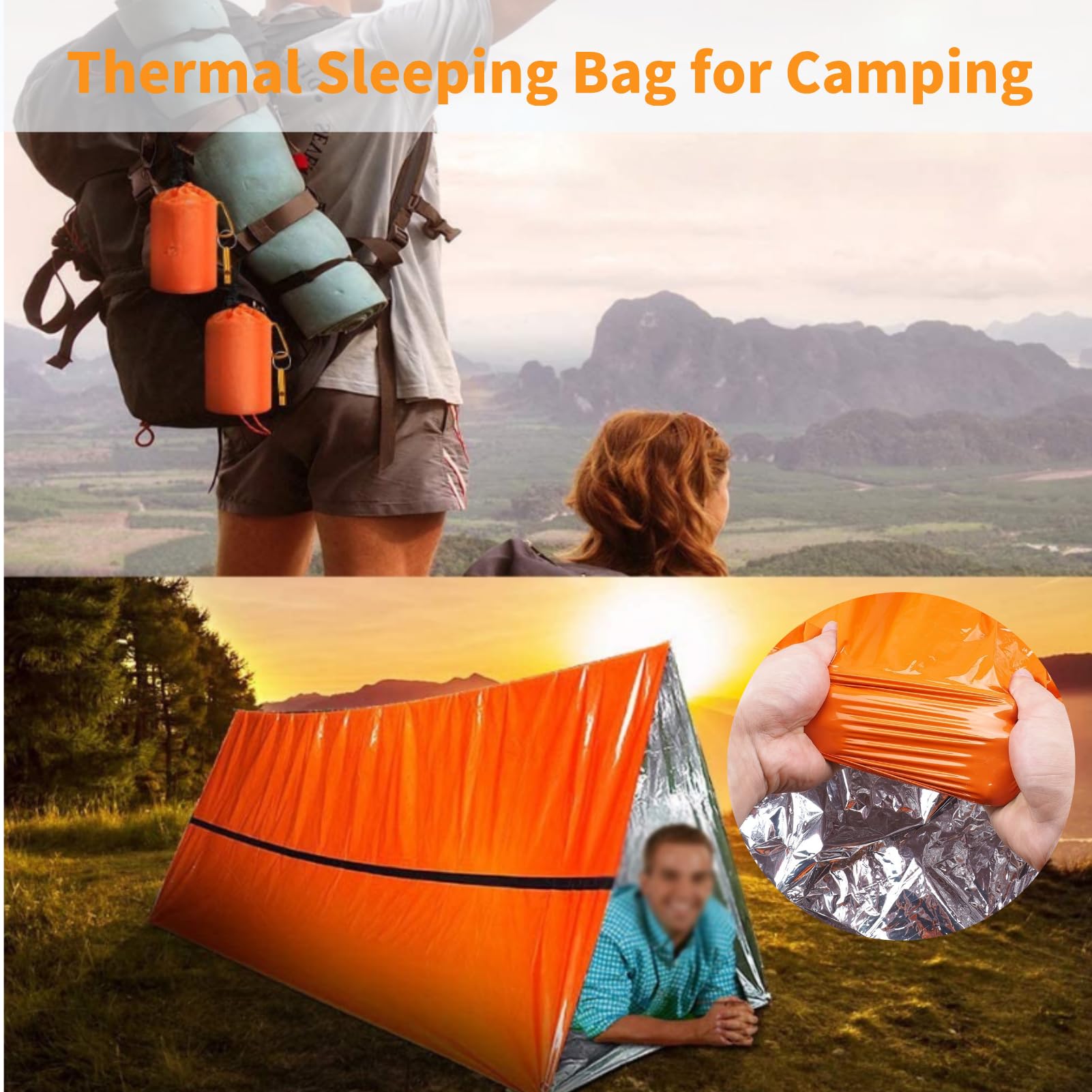 Sierra Madre Notfallschlafsack mit Pfeife, tragbarer Notfall-Überlebenssack, leicht, Taschengröße, Notfallschlafsack, wasserdichter Thermo-Bivysack für Camping, Wandern