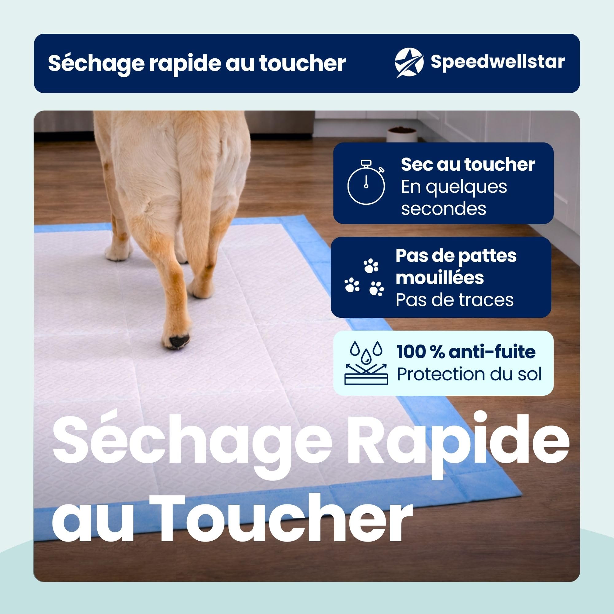 Alèses pour Chiots et Chiens Extra Grandes 150 x 80 cm, 2300 ML, Étanches, Séchage Rapide, Antidérapantes, Tapis d’Apprentissage et de Toilette pour Chiens et Animaux – Lot de 20 par Speedwellstar